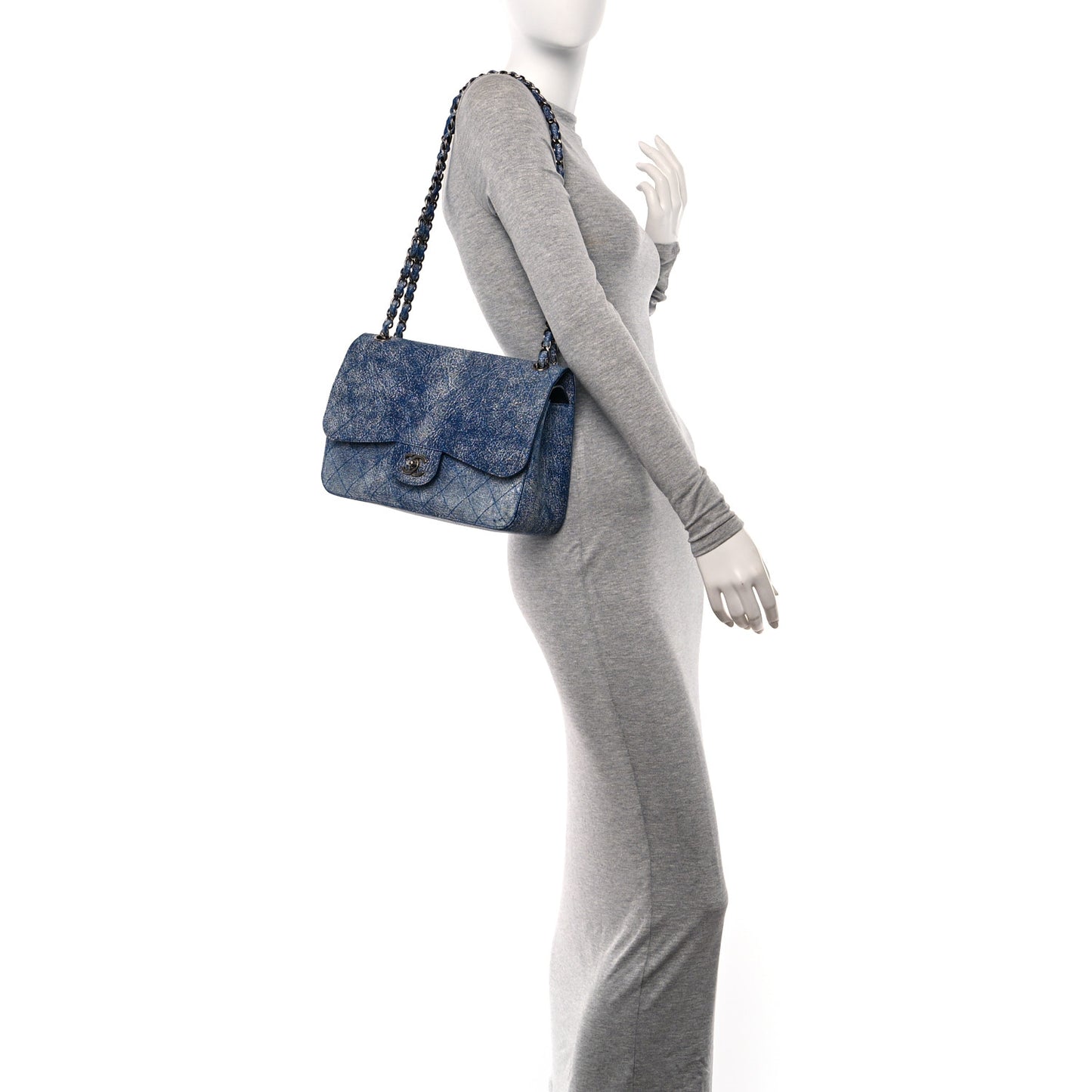 Crackled Calfskin Jumbo Double Flap Blue