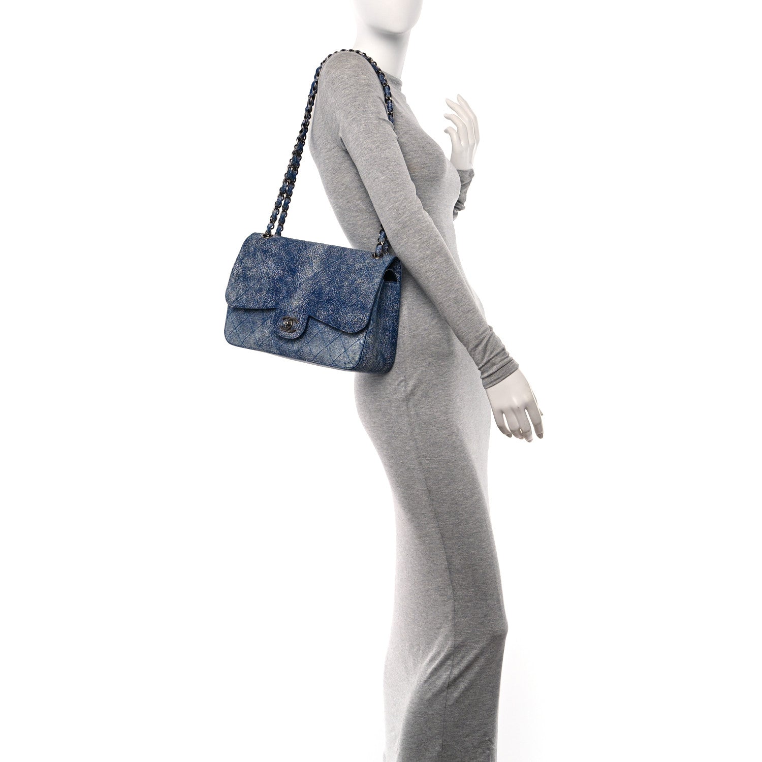 Chanel Crackled Calfskin Jumbo Double Flap Blue 2 of 12
