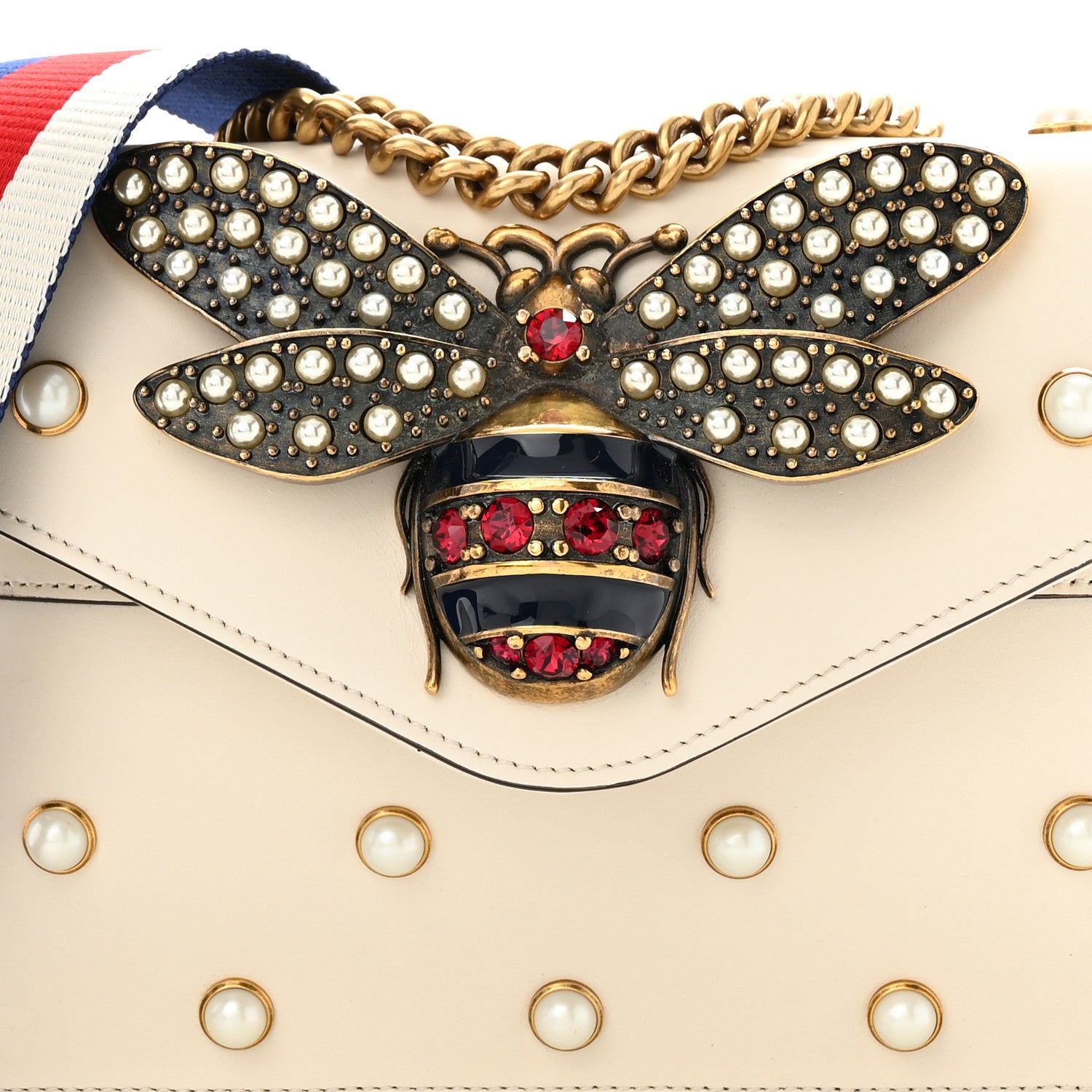Gucci Nappa Pearl Studded Mini Queen Margaret Broadway Shoulder Bag Mystic White 8 of 11