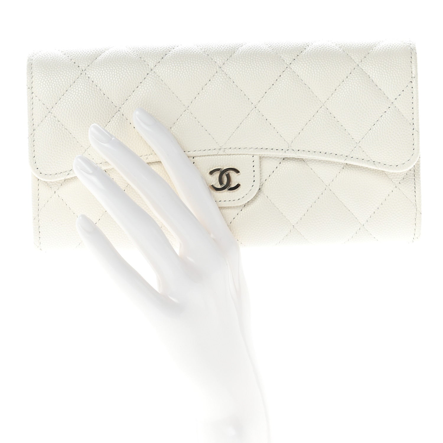 Chanel Caviar Quilted Large Gusset Flap Wallet White 2 of 8