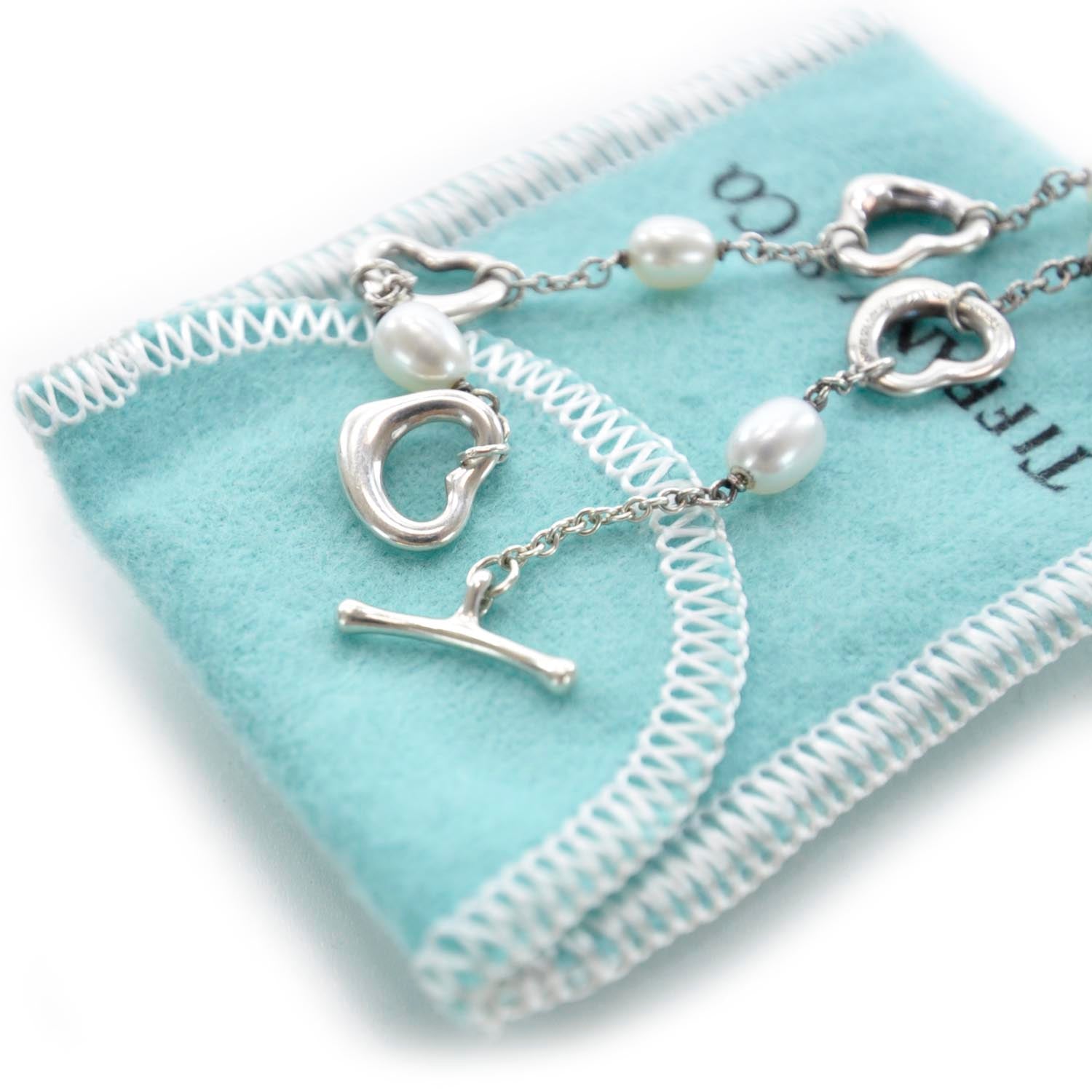 Tiffany Sterling Silver Pearl Elsa Peretti Open Heart Link Bracelet 4 of 6