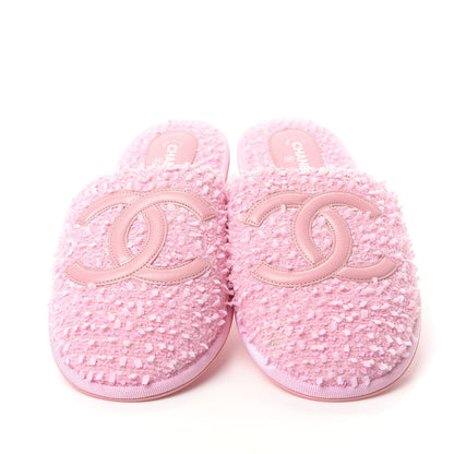 Chanel Tweed CC Flat Mules M Pink 5 of 10