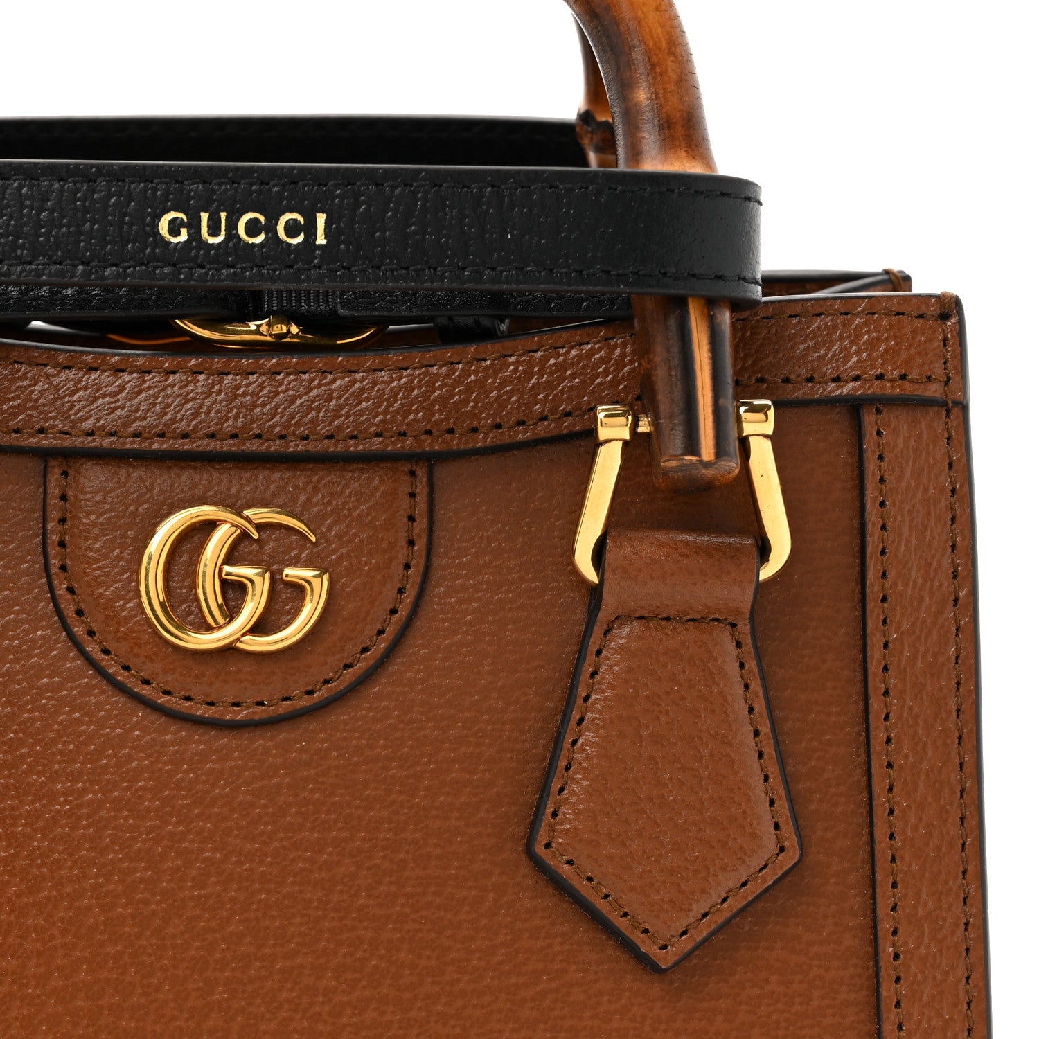 Gucci Textured Dollar Calfskin Web Mini Diana Tote Bag Cuir Black 8 of 11