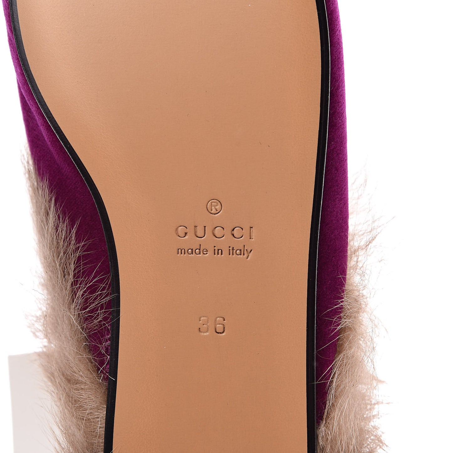 Velvet Fur Womens Princetown Slippers 36 Fucsia Violet Cyclamen Natural