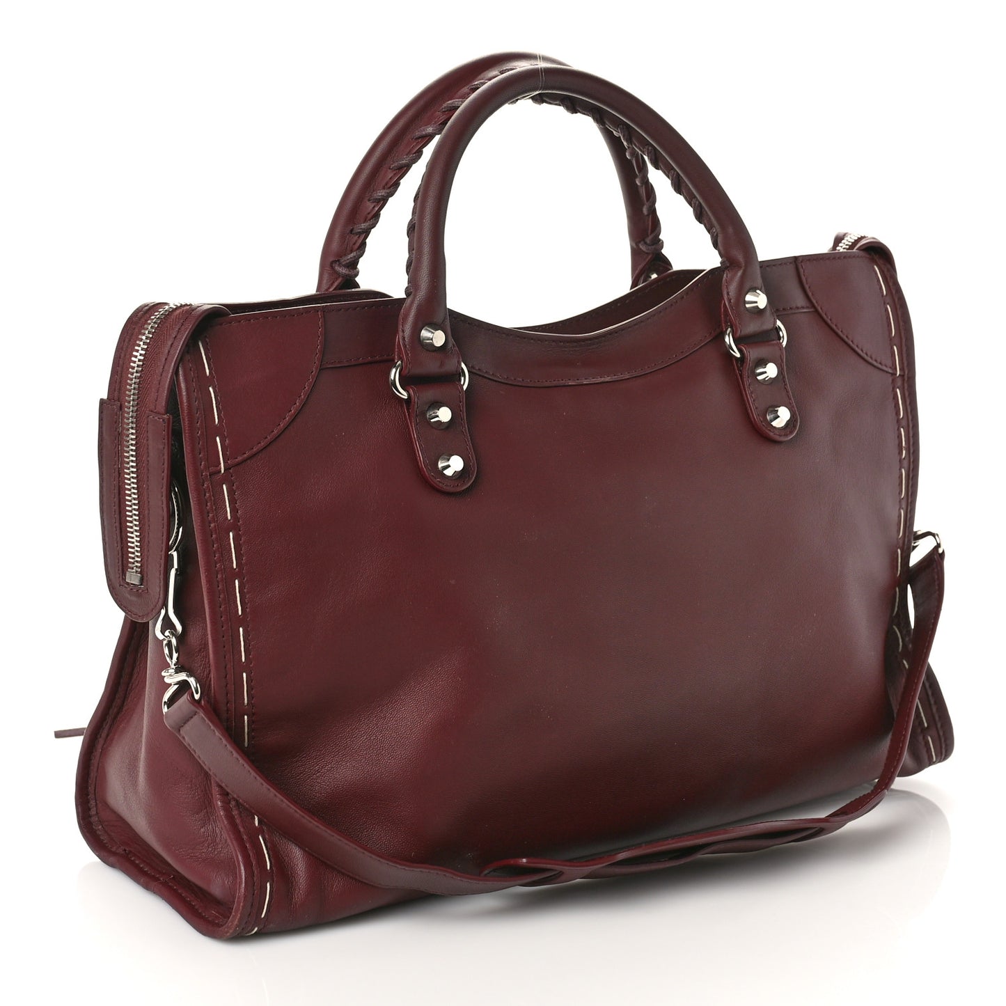 Calfskin Topstitch Classic Silver Hardware City Rouge Lie De Vin