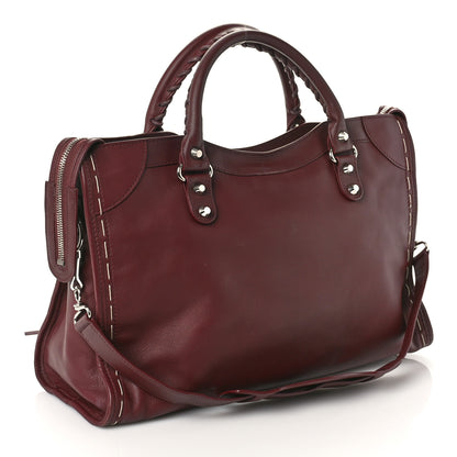 Balenciaga Calfskin Topstitch Classic Silver Hardware City Rouge Lie De Vin 3 of 8