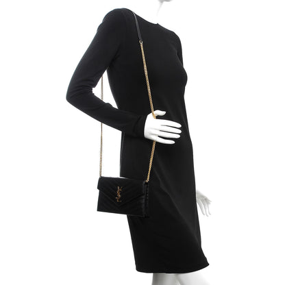Saint Laurent Grain De Poudre Matelasse Chevron Monogram Envelope Chain Wallet Black 2 of 8