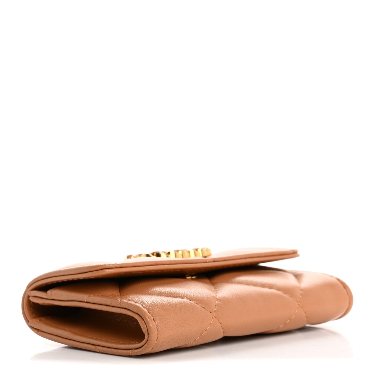 Lambskin Quilted Chanel 19 Flap Card Holder Brown