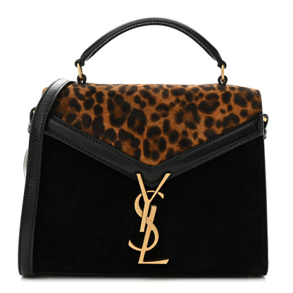 Saint Laurent Suede Leopard Print Mini Classic Monogram Cassandra Top Handle Manto Naturale Black 1 of 11