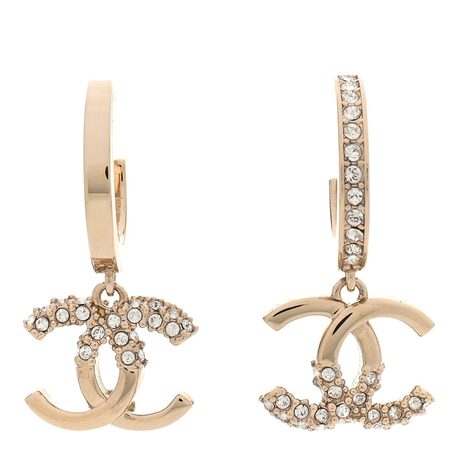 Crystal Bead CC Hoop Drop Earrings Light Gold