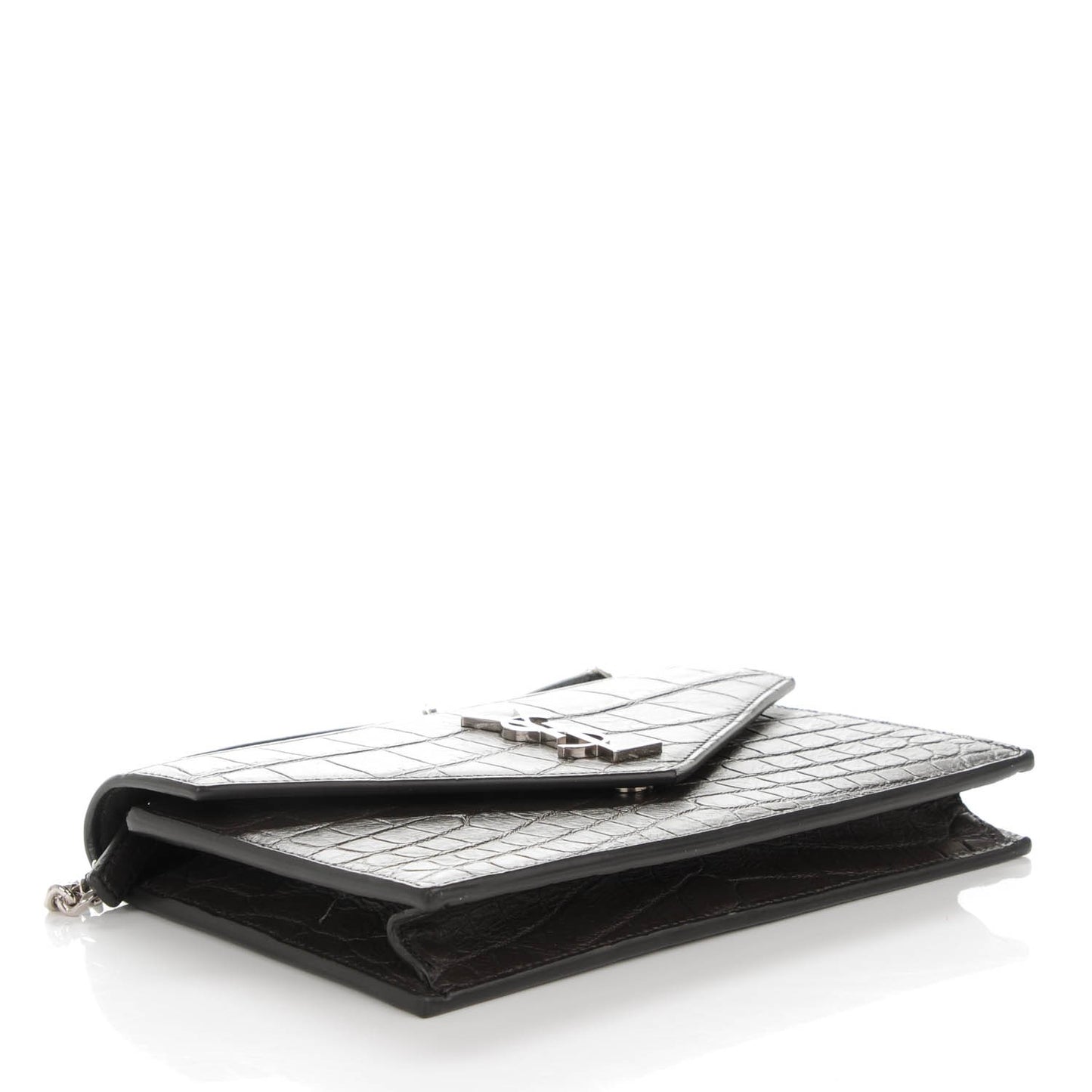 Calfskin Crocodile Embossed Monogram Chain Wallet Dark Anthracite