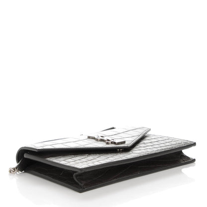 Saint Laurent Calfskin Crocodile Embossed Monogram Chain Wallet Dark Anthracite 4 of 8