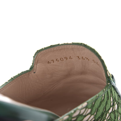 Gucci Lace Malaga Kid Womens Princetown Slippers 36.5 Green Grass Skin Rose 8 of 8