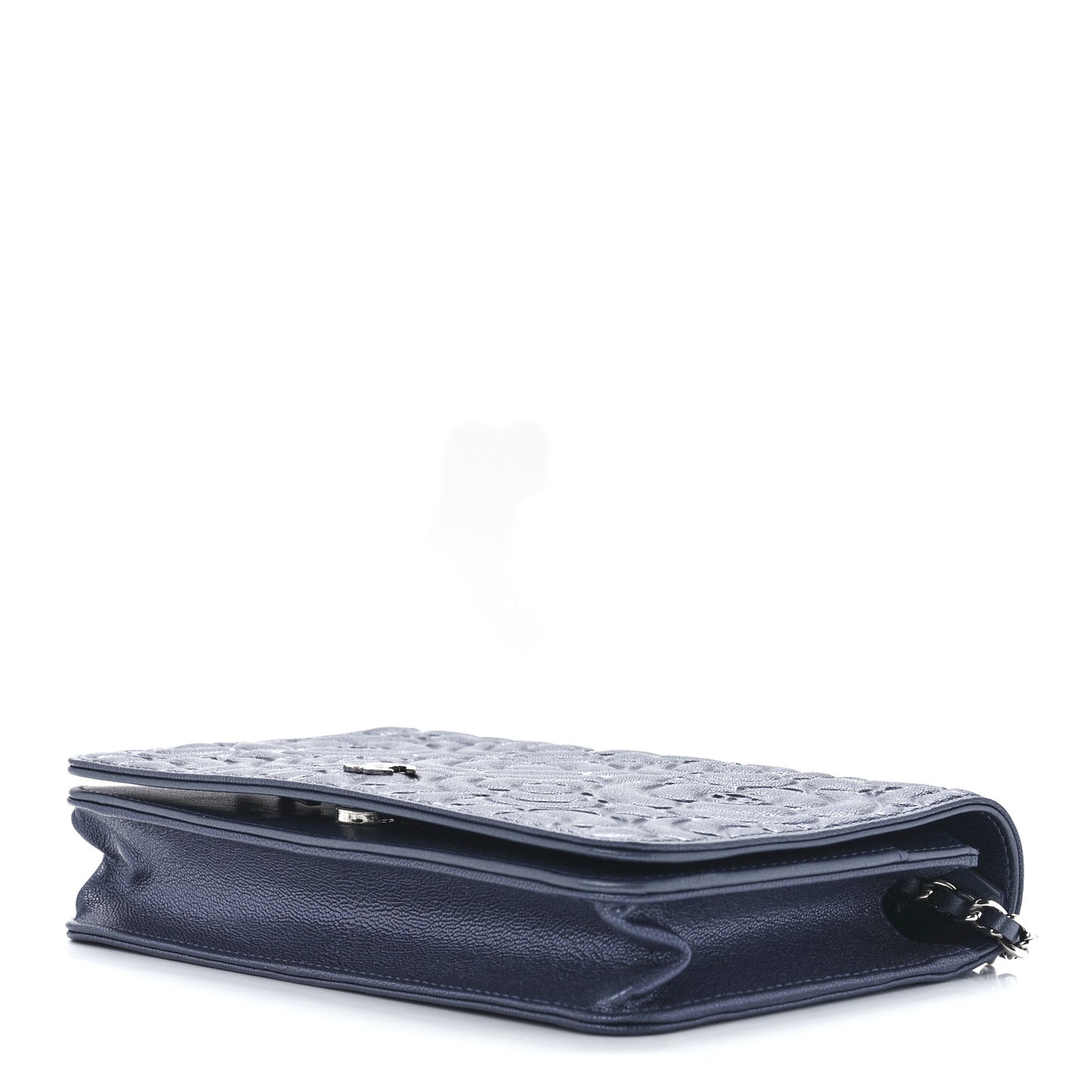 Goatskin Camellia Embossed Wallet On Chain WOC Blue