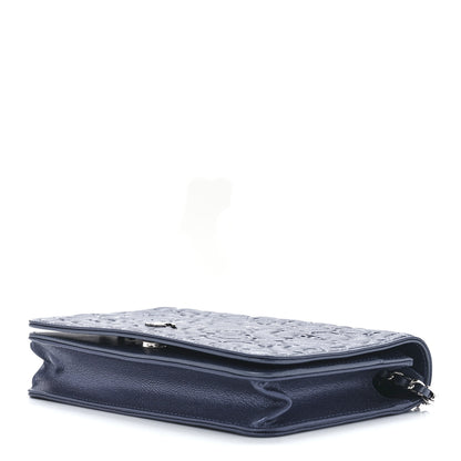 Chanel Goatskin Camellia Embossed Wallet On Chain WOC Blue 10 of 12