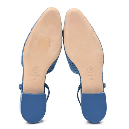 Chanel Denim Printed Denim Mood Cap Toe CC Slingback Flats 37 Light Blue Multicolor 6 of 9