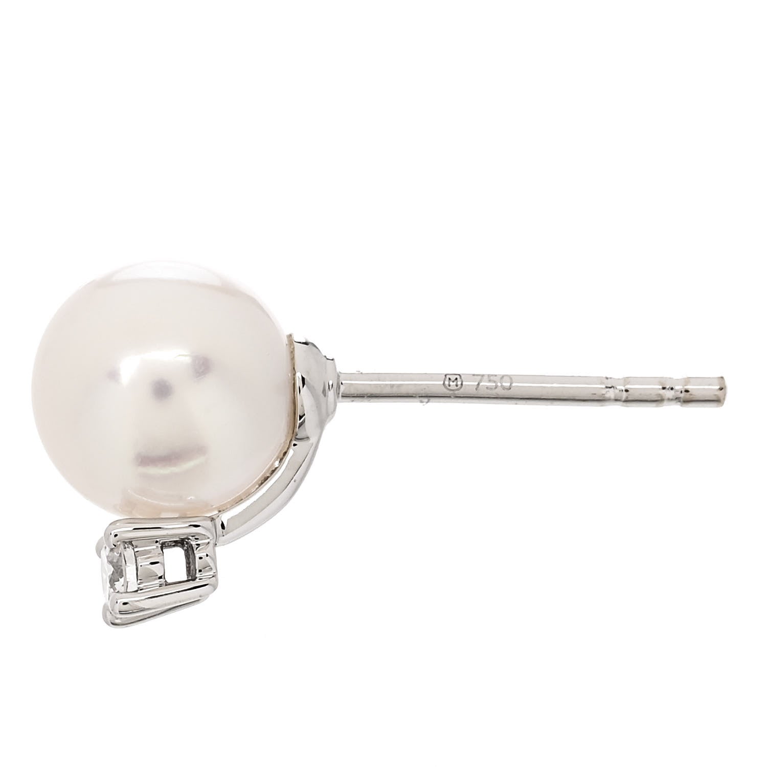 Mikimoto 18K White Gold Diamond Akoya Pearl 7-7.5mm Stud Earrings 4 of 5