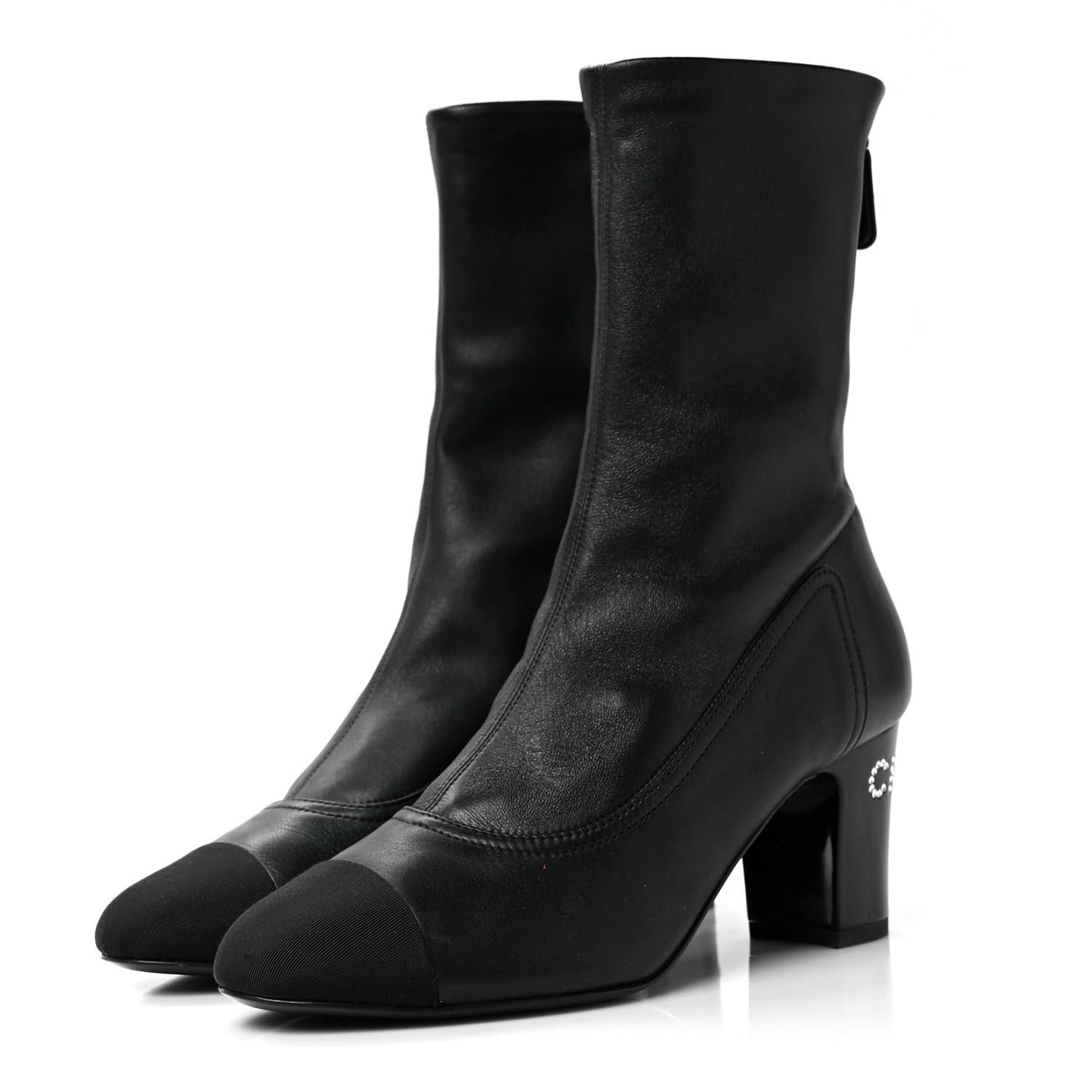 Lambskin Grosgrain Cap Toe Ankle Boots 36.5 Black