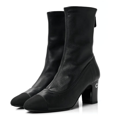 Chanel Lambskin Grosgrain Cap Toe Ankle Boots 36.5 Black 3 of 7