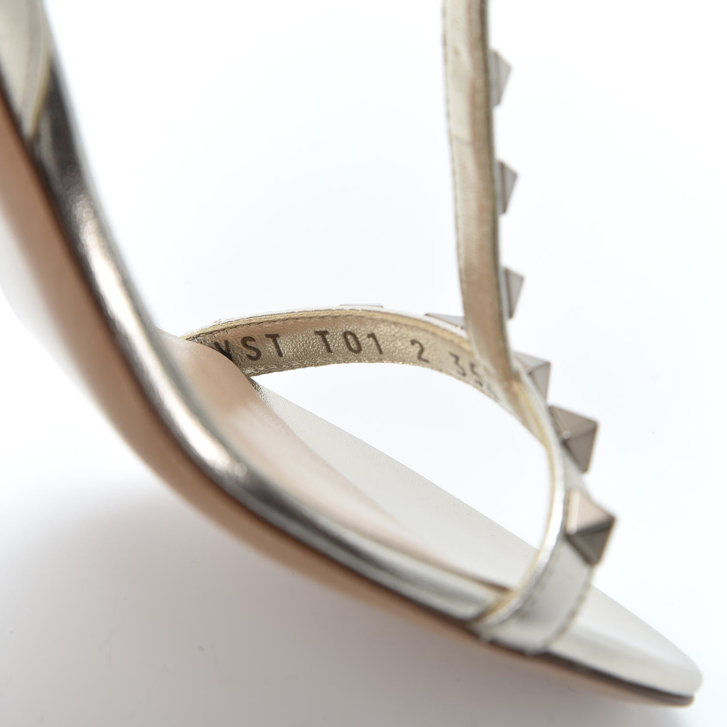 Valentino Garavani Metallic Nappa Rockstud T-Strap Slingback 85mm Sandals 35.5 Skin 7 of 9
