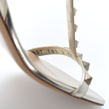Valentino Garavani Metallic Nappa Rockstud T-Strap Slingback 85mm Sandals 35.5 Skin 7 of 9