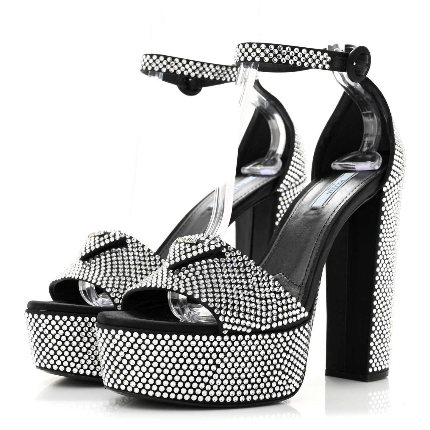 Satin Crystal Triangle Logo 40/135mm Platform Sandals 40 Cristal