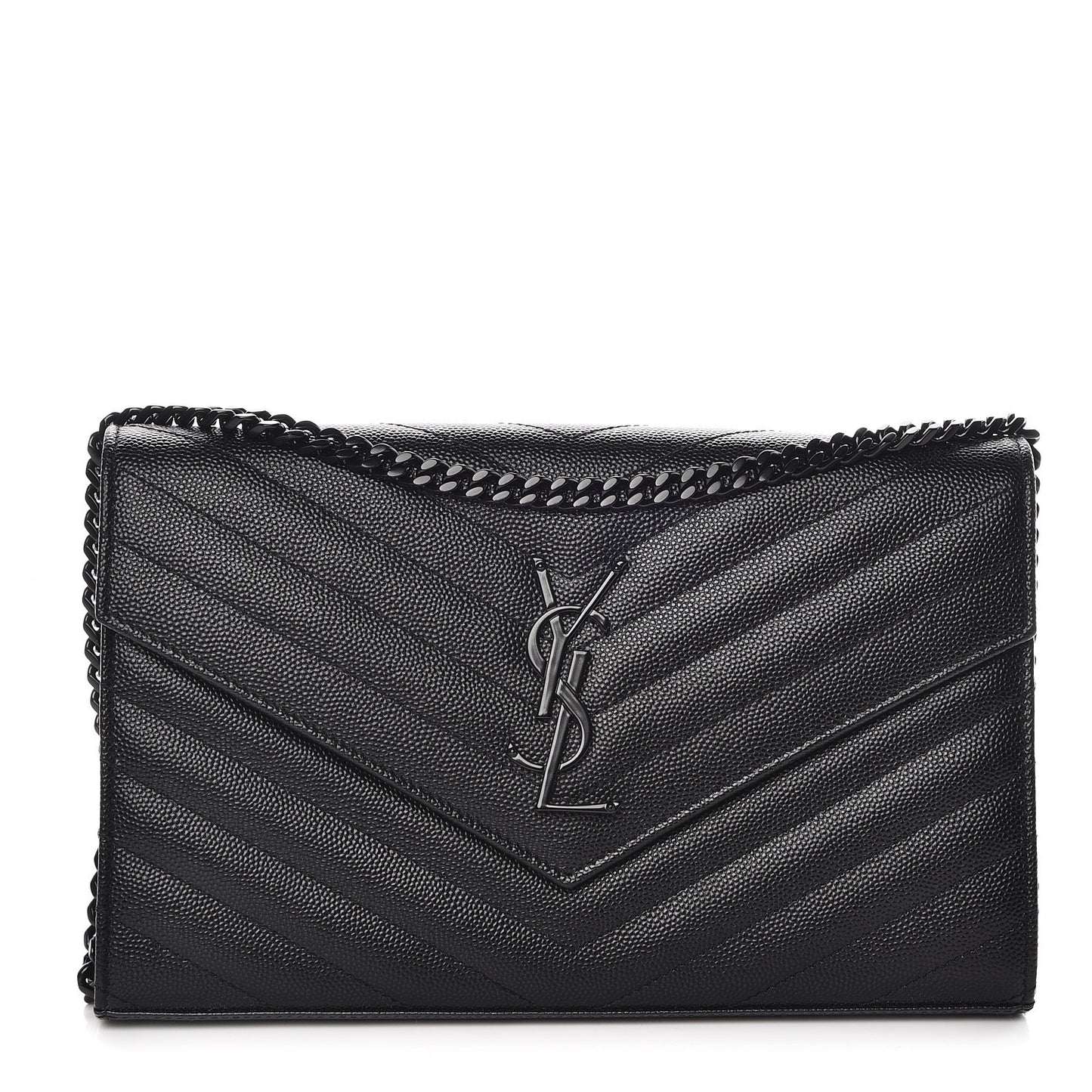 Grain De Poudre Matelasse Chevron Monogram Chain Wallet Black