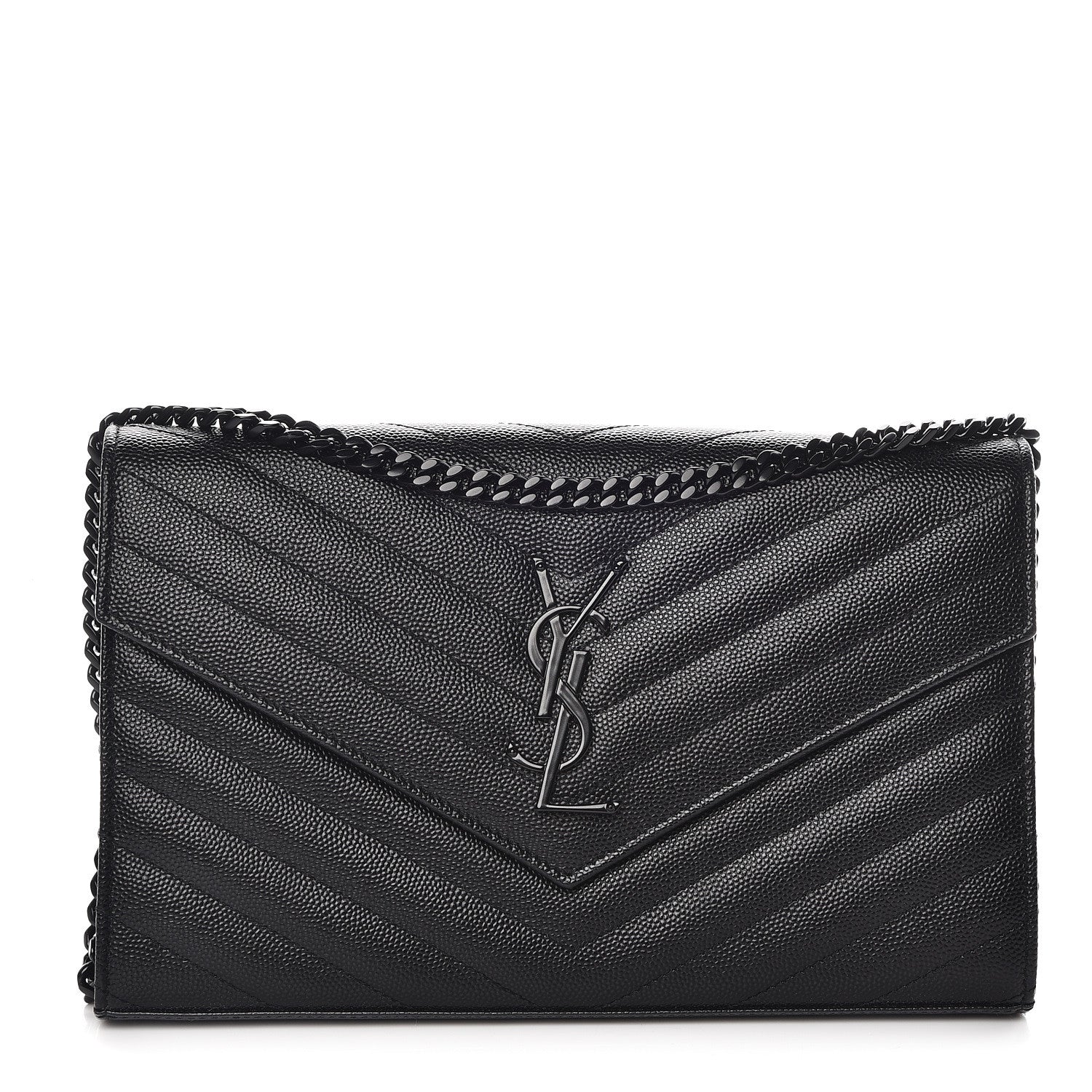 Saint Laurent Grain De Poudre Matelasse Chevron Monogram Chain Wallet Black 1 of 9