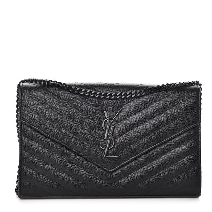 Saint Laurent Grain De Poudre Matelasse Chevron Monogram Chain Wallet Black 1 of 9