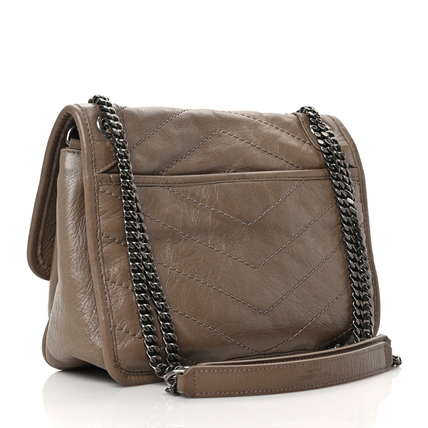 Saint Laurent Crinkled Calfskin Matelasse Monogram Baby Niki Chain Satchel Greyish Brown 3 of 11