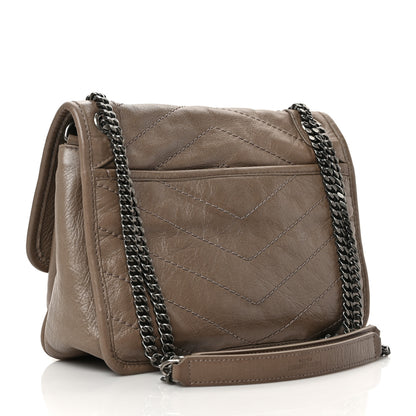 Saint Laurent Crinkled Calfskin Matelasse Monogram Baby Niki Chain Satchel Greyish Brown 3 of 11