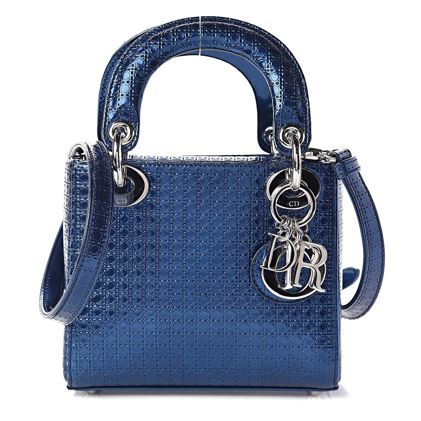 Metallic Patent Micro-Cannage Mini Lady Dior Blue