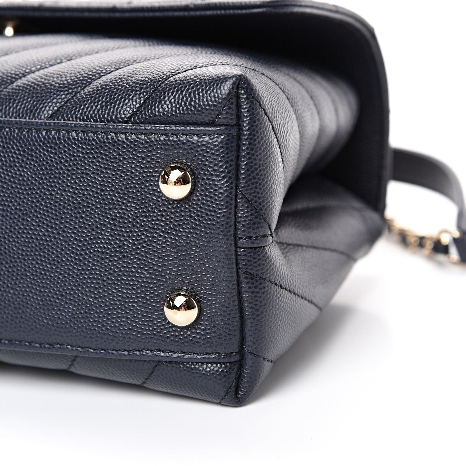 Chanel Caviar Chevron Quilted Mini Coco Handle Flap Navy 9 of 10