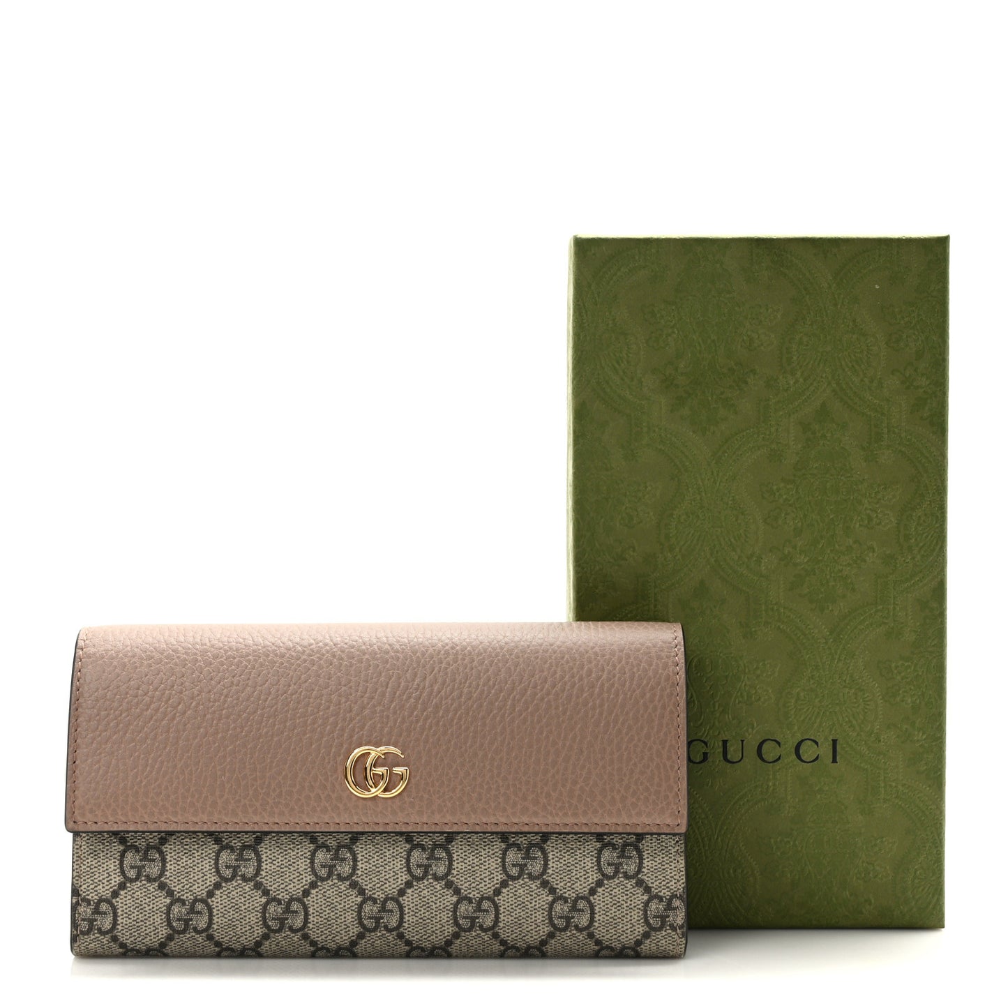 Dollar Calfskin GG Supreme Monogram GG Marmont Continental Wallet Old Rose Beige Ebony