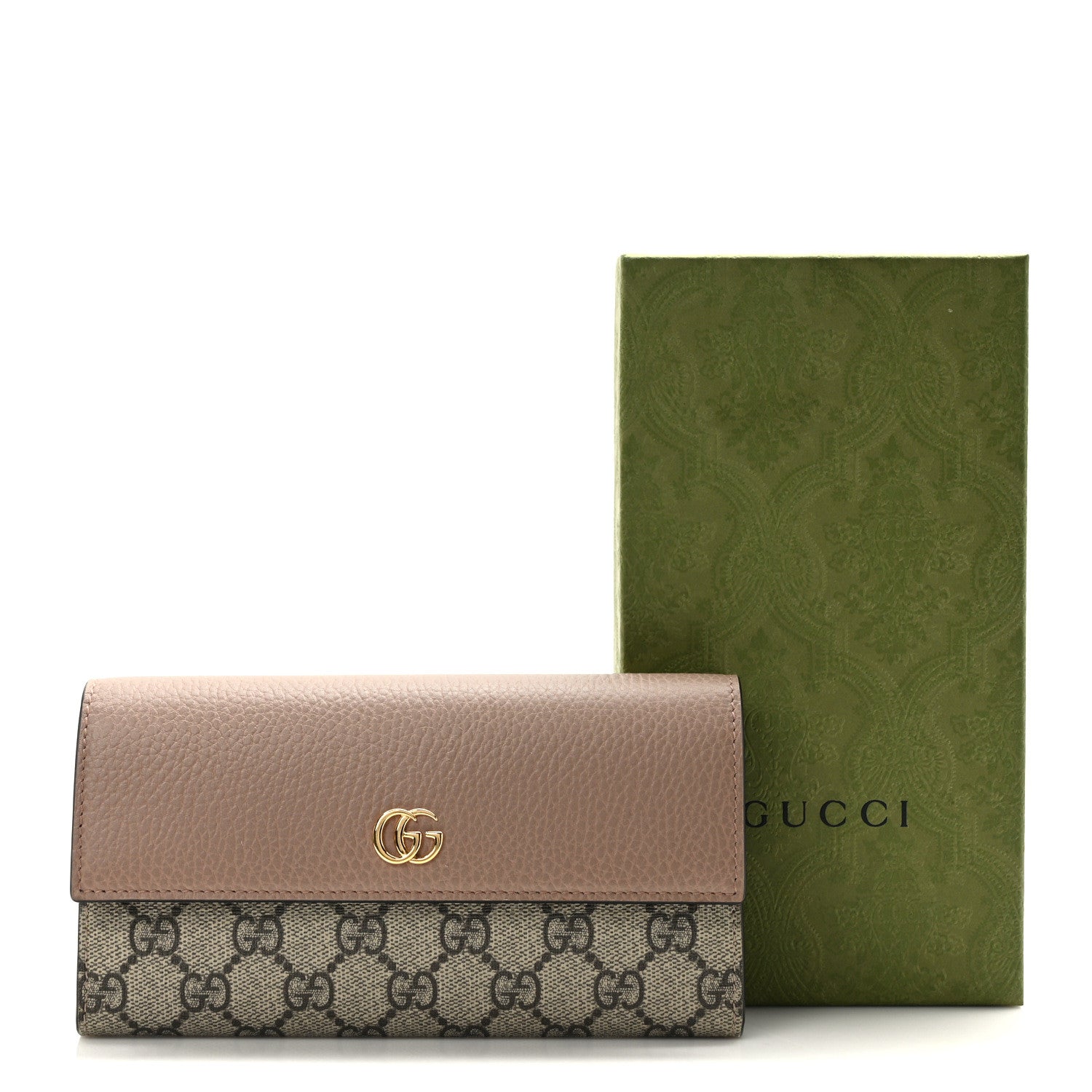 Gucci Dollar Calfskin GG Supreme Monogram GG Marmont Continental Wallet Old Rose Beige Ebony 9 of 9