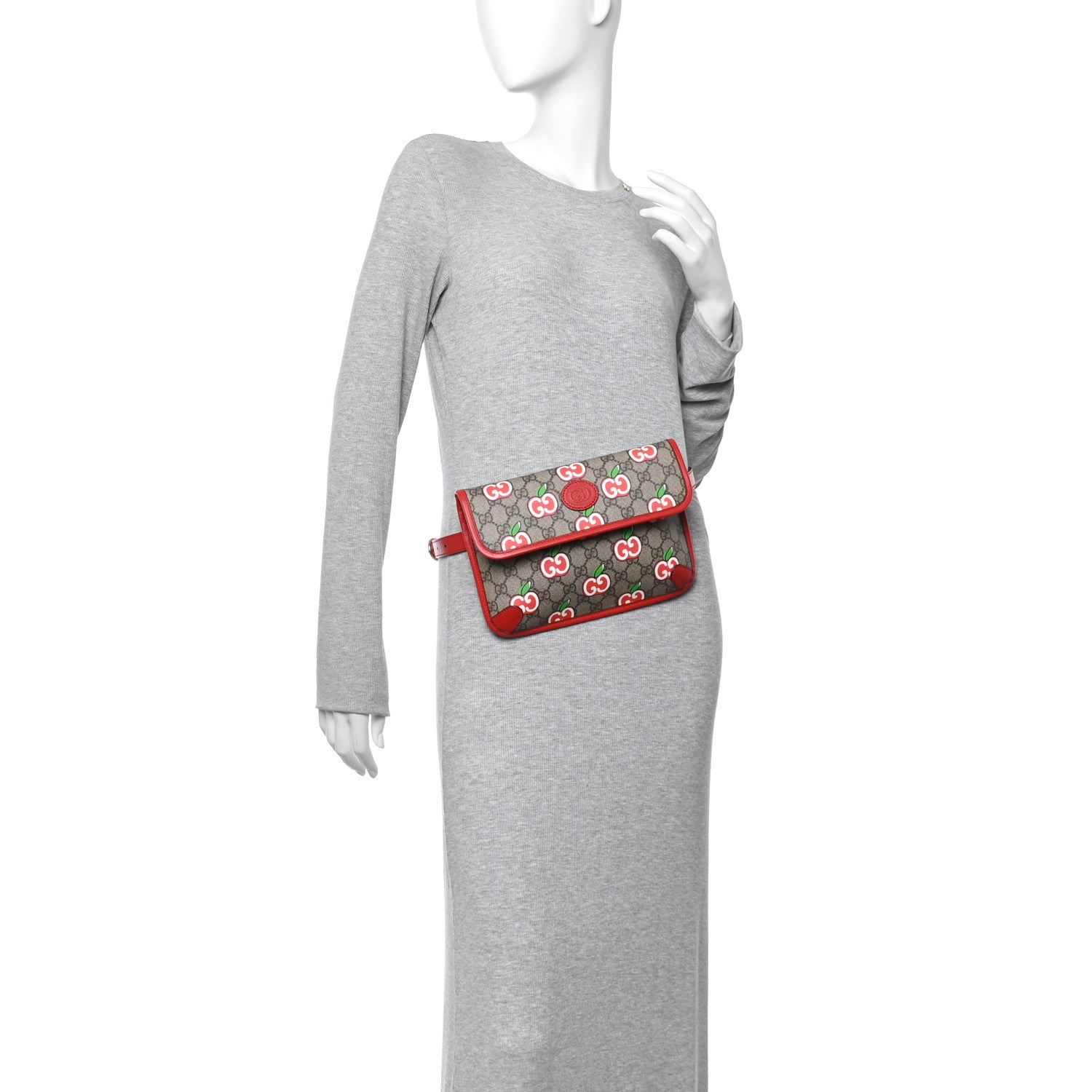 Gucci GG Supreme Monogram Apple Interlocking G Belt Bag Beige Multicolor Lobster Red 3 of 11