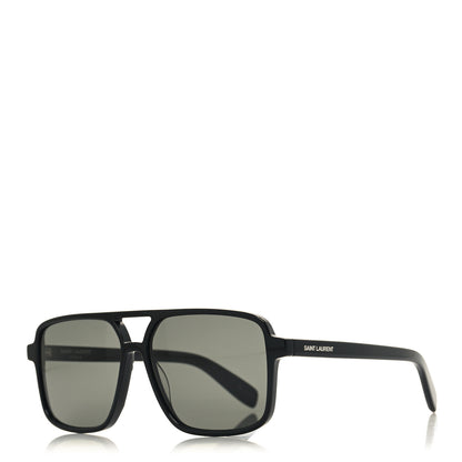 Saint Laurent Acetate Brow Bar Aviator Sunglasses SL176 Black 1 of 8