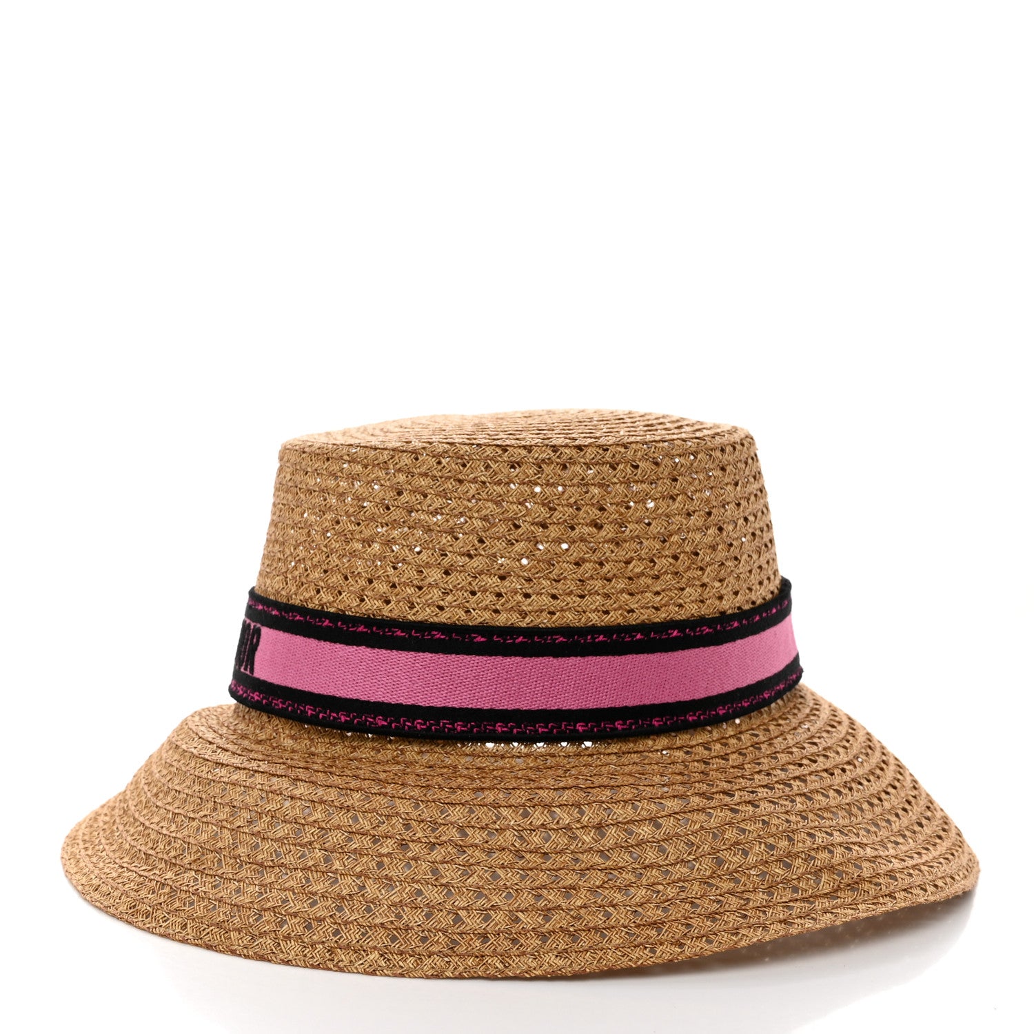 Christian Dior Straw Embroidered D-Bobby Large Brim Hat 58 Fuchsia 4 of 8