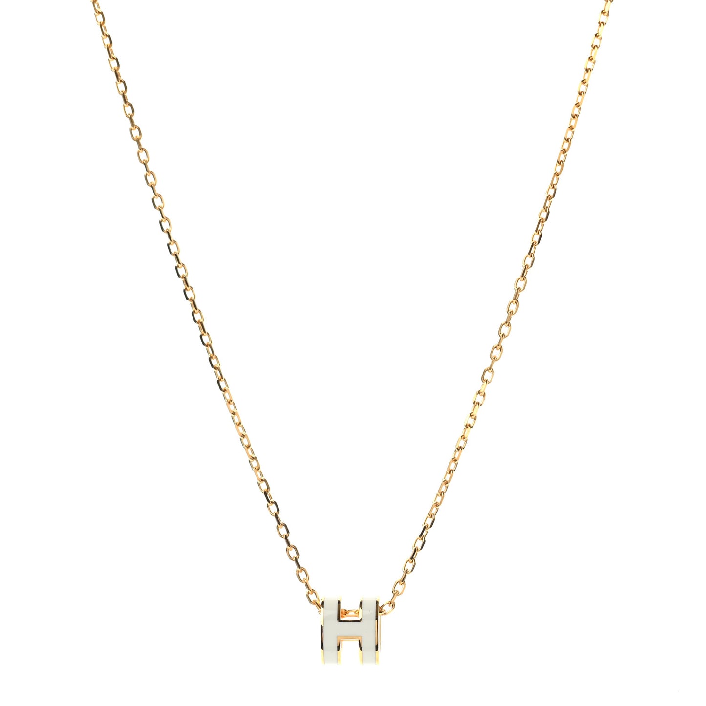 Lacquered Gold Mini Pop H Pendant Necklace White