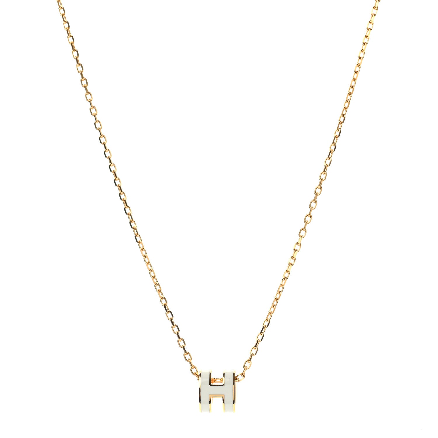 Hermes Lacquered Gold Mini Pop H Pendant Necklace White 1 of 5