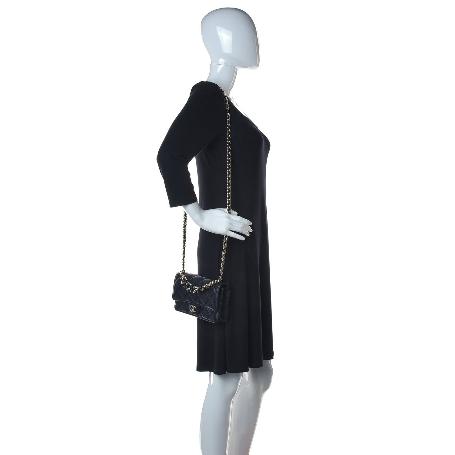Chanel Lambskin Plexi Quilted Wallet On Chain WOC Black 2 of 11