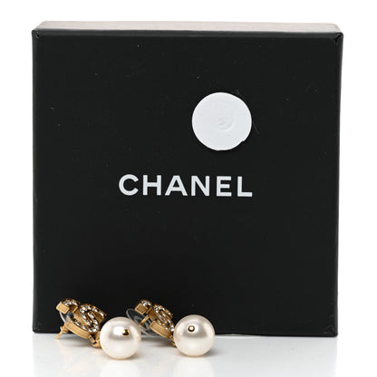 Chanel Pearl Crystal CC Drop Earrings Gold 5 of 5