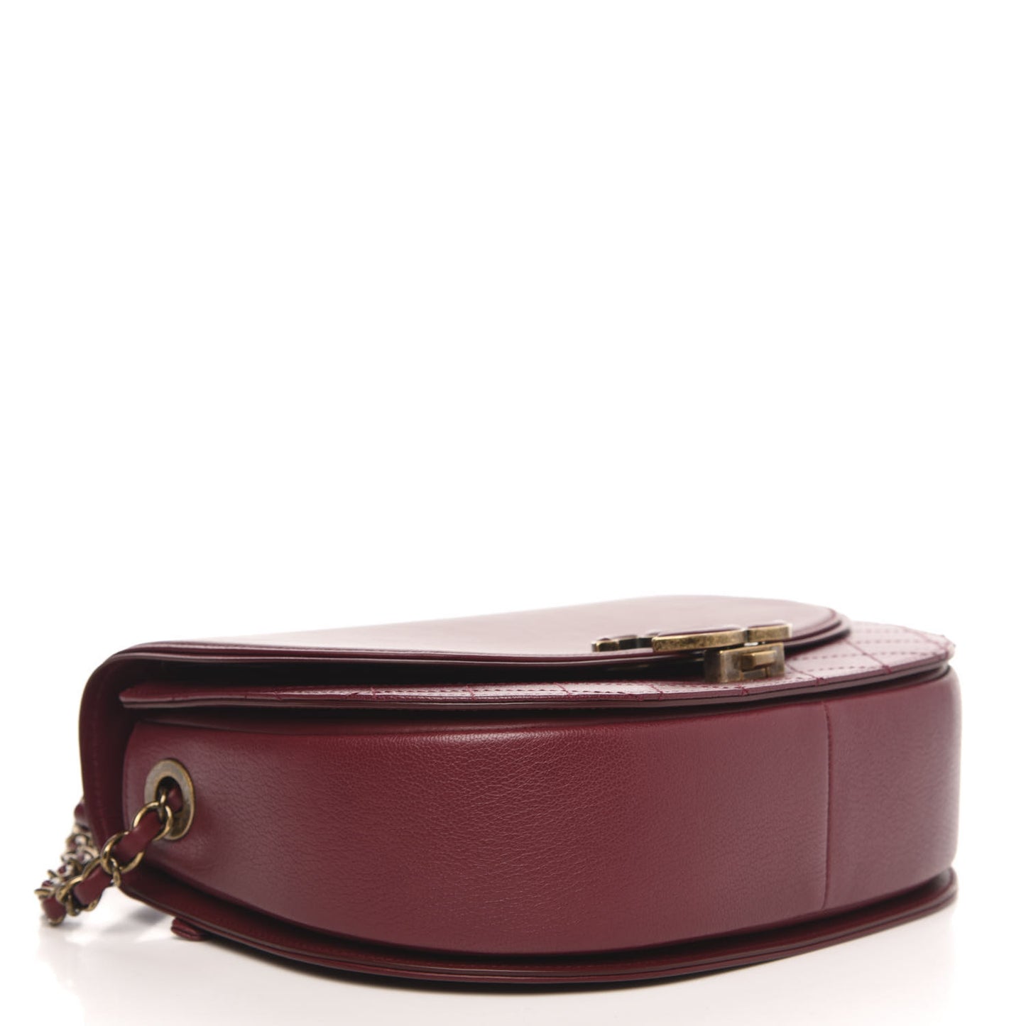 Shiny Calfskin Goatskin Quilted Medium Coco Curve Messenger Flap Burgundy