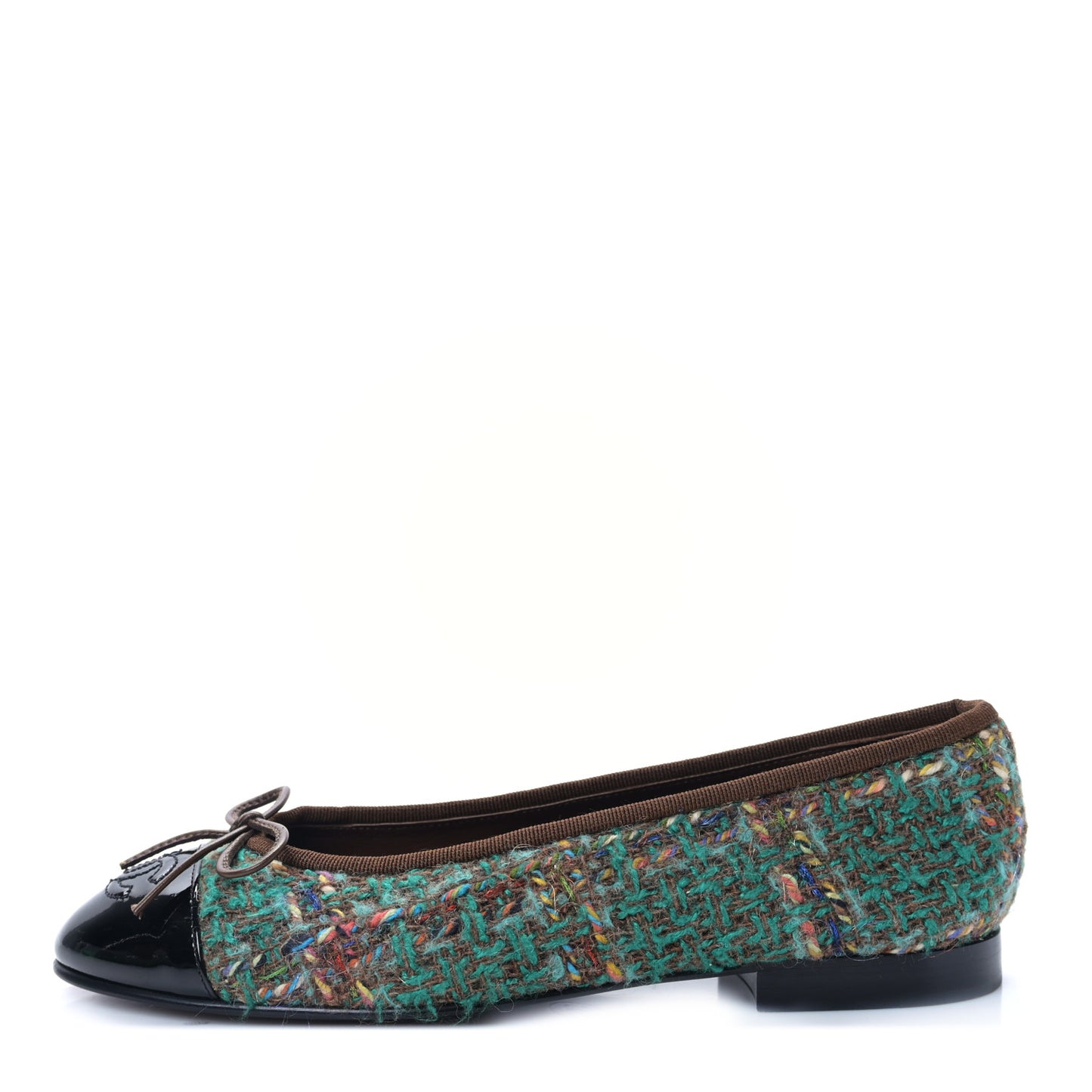 Tweed Patent Cap Toe Ballerina Flats 36.5 Green Black