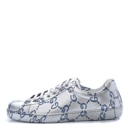 Gucci Miro Rubber Wax GucciGhost Print Mens New Ace Sneakers 8.5 Silver 1 of 8