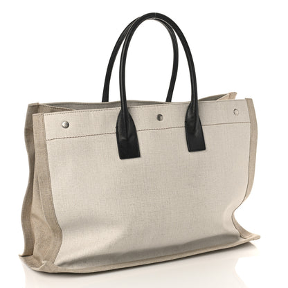 Saint Laurent Linen Calfskin Rive Gauche Tote Optic White 3 of 8