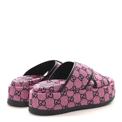 Gucci Monogram Multicolor Criss Cross Platform Slide Sandals 36.5 Pink Blue 5 of 9