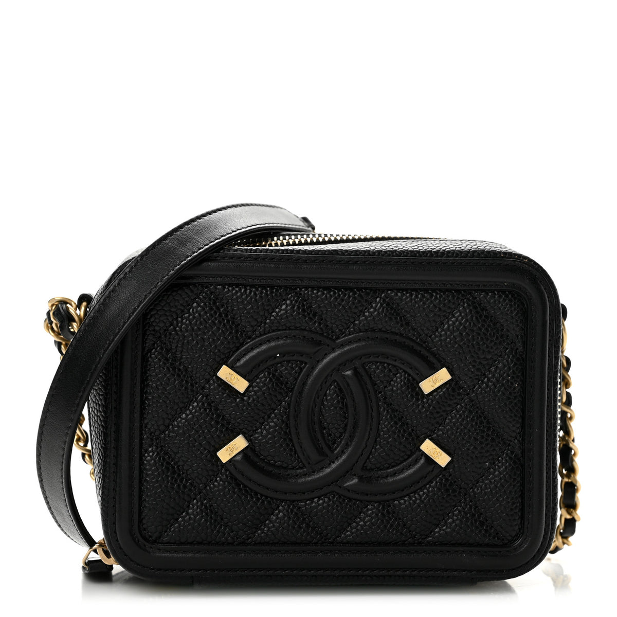 Chanel Caviar Quilted CC Filigree Vanity Clutch With Chain Black 1 of 12
