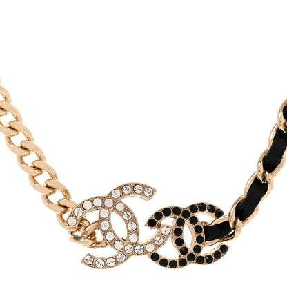 Chanel Metal Calfskin Crystal Double CC Short Necklace Black Gold 4 of 6