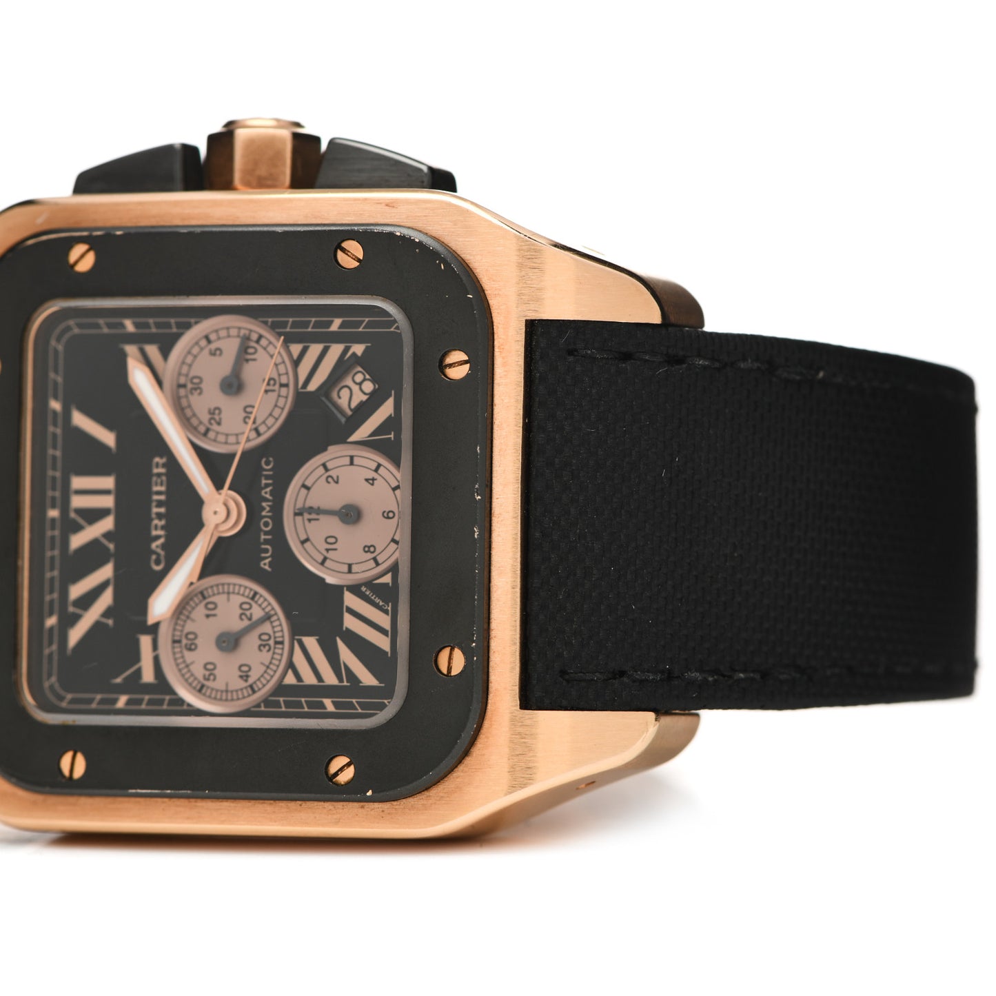 18K Pink Gold Nylon 41mm Santos 100 Chronograph Automatic Watch Black